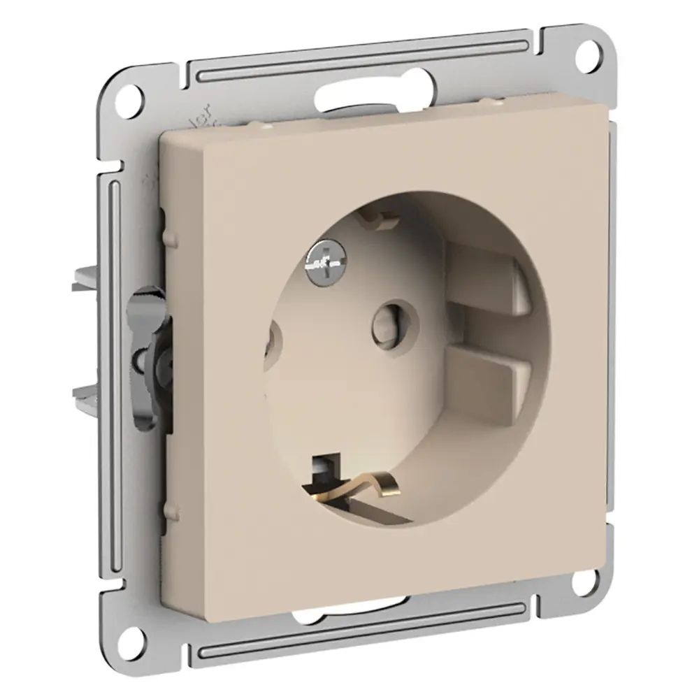 Фото 2 Розетка встраиваемая Systeme electric AtlasDesign ATN001245 с заземлением и шторками цвет песочный 2 шт.