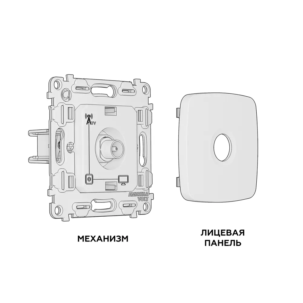 Фото 3 ТВ-розетка оконечная встраиваемая Ambrella volt Omega MO813010 с заземлением цвет черный матовый Фото 3 ТВ-розетка оконечная встраиваемая Ambrella volt Omega MO813010 с заземлением цвет черный матовый