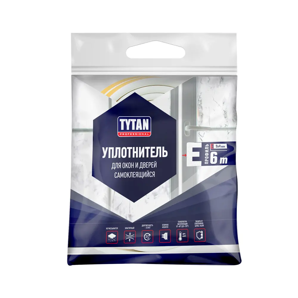 Фото Уплотнитель Tytan professional 9x4мм 6м цвет белый Фото Уплотнитель Tytan professional 9x4мм 6м цвет белый