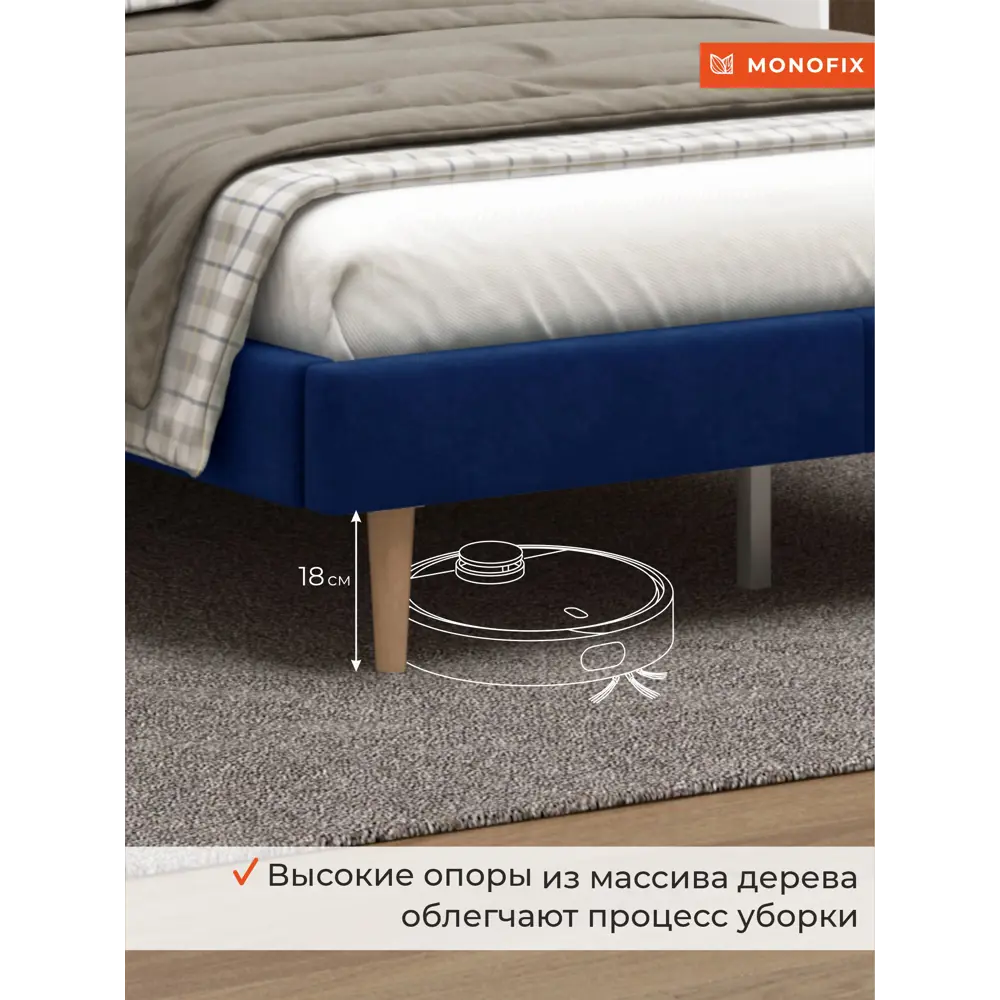 Фото 4 Кровать Monofix ОДОС 130 x 73 x 5 см велюр цвет синий Фото 4 Кровать Monofix ОДОС 130 x 73 x 5 см велюр цвет синий