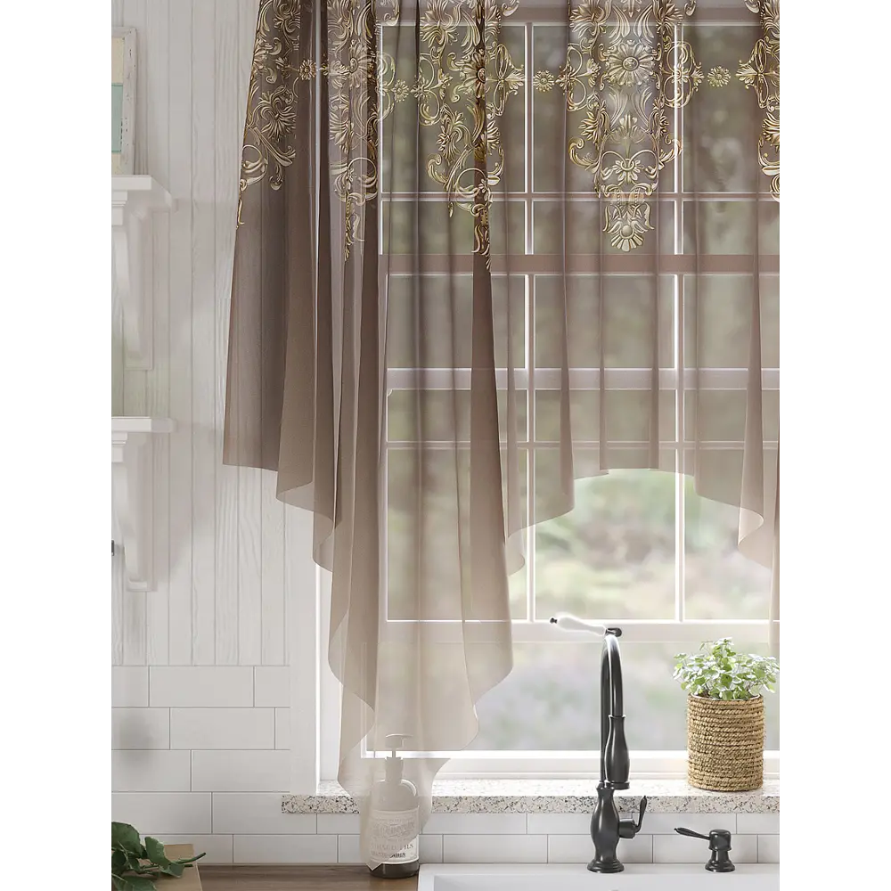 Фото Тюль Helga Базовая коллекция HH534239 на шторной ленте 145x200 см цвет бежевый, коричневый, желтый