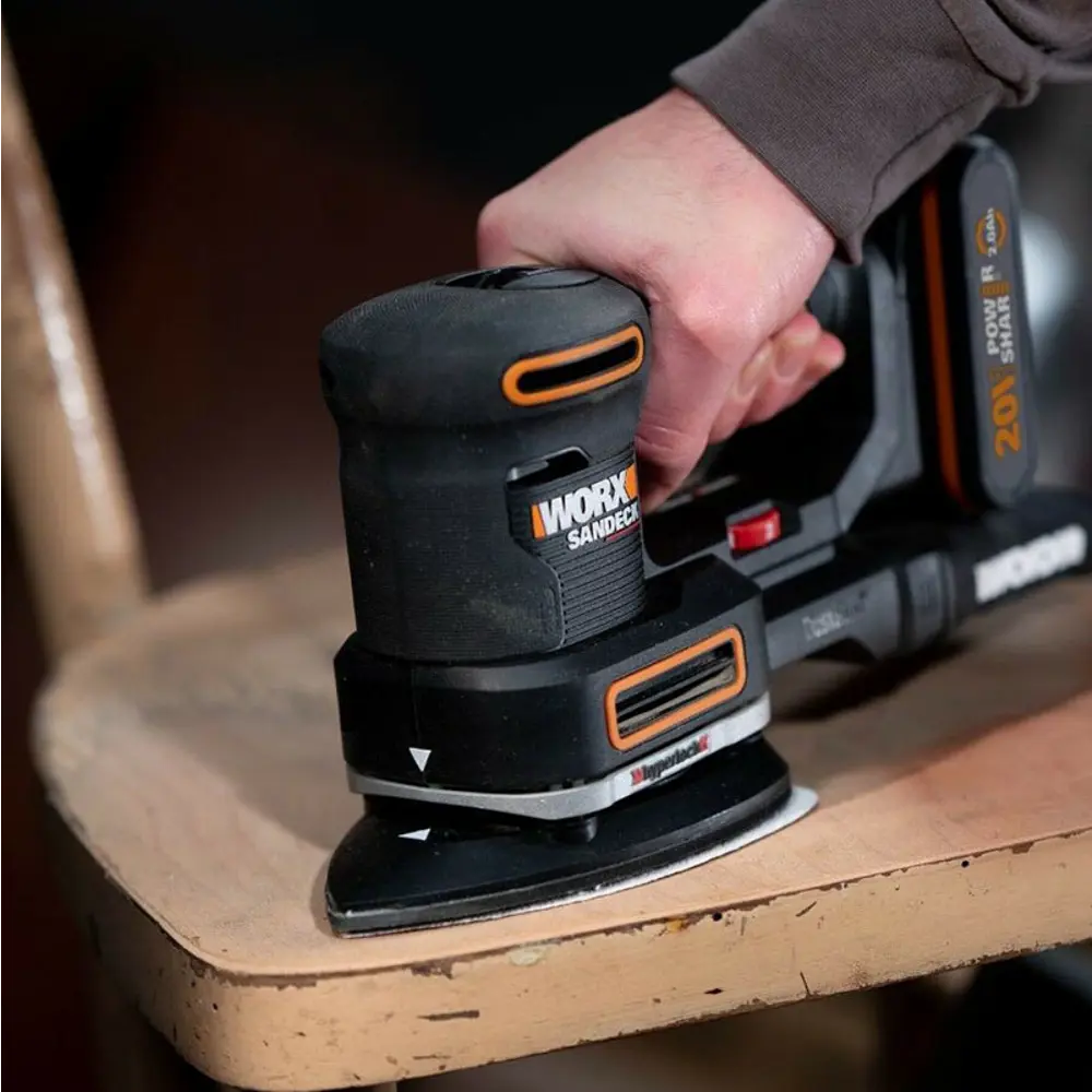 Фото 4 Вибрационная шлифовальная машина аккумуляторная Worx WX820, 20 В Li-Ion 1x2 Ач, 90x140 мм Фото 4 Вибрационная шлифовальная машина аккумуляторная Worx WX820, 20 В Li-Ion 1x2 Ач, 90x140 мм