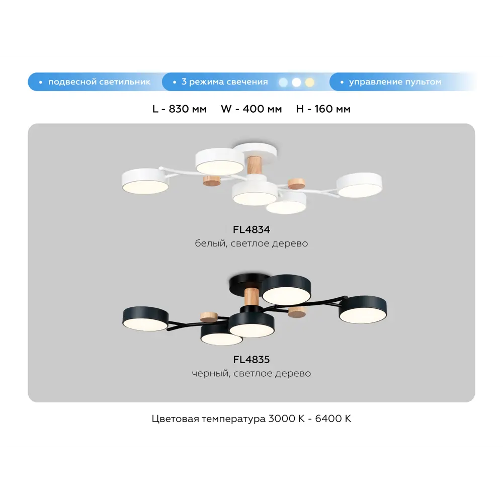 Фото 7 Люстра потолочная светодиодная Ambrella light Comfort с пультом управления 12.13 м² регулируемый белый свет цвет светлое дерево черный Фото 7 Люстра потолочная светодиодная Ambrella light Comfort с пультом управления 12.13 м² регулируемый белый свет цвет светлое дерево черный