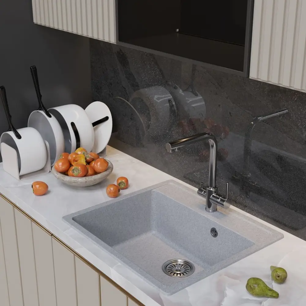 Фото Мойка для кухни Mixline NL-TM15 66x53 см глубина чаши 180 см искусственный камень цвет серый