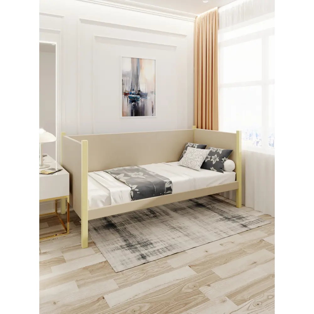 Фото 4 Кровать Solarius Тахта реечное основание tahta-obiv-spin-beg90-190van 100 x 101 x 200 см дерево цвет бежевый/ванильный