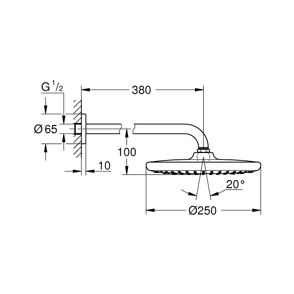 Фото 2 Верхний душ Grohe Tempesta 250 26668000 с душевым кронштейном 1 режим струи Фото 2 Верхний душ Grohe Tempesta 250 26668000 с душевым кронштейном 1 режим струи