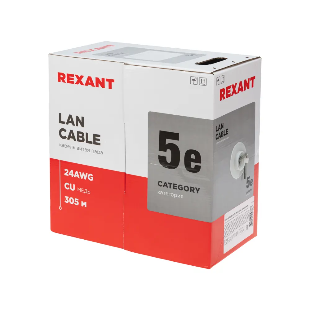 Фото 4 Кабель витая пара Rexant light U/UTP CAT 5e ZH нг(А)-HF 4PR 24AWG indoor solid серый 305 м Фото 4 Кабель витая пара Rexant light U/UTP CAT 5e ZH нг(А)-HF 4PR 24AWG indoor solid серый 305 м