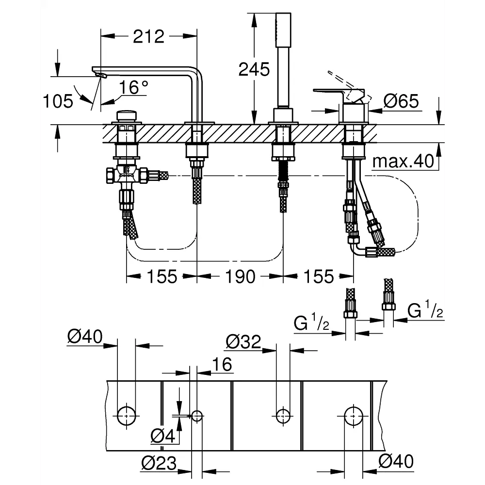 Фото 2 Однорычажный смеситель для ванны Grohe Lineare с лейкой и шлангом хром 19577001 Фото 2 Однорычажный смеситель для ванны Grohe Lineare с лейкой и шлангом хром 19577001