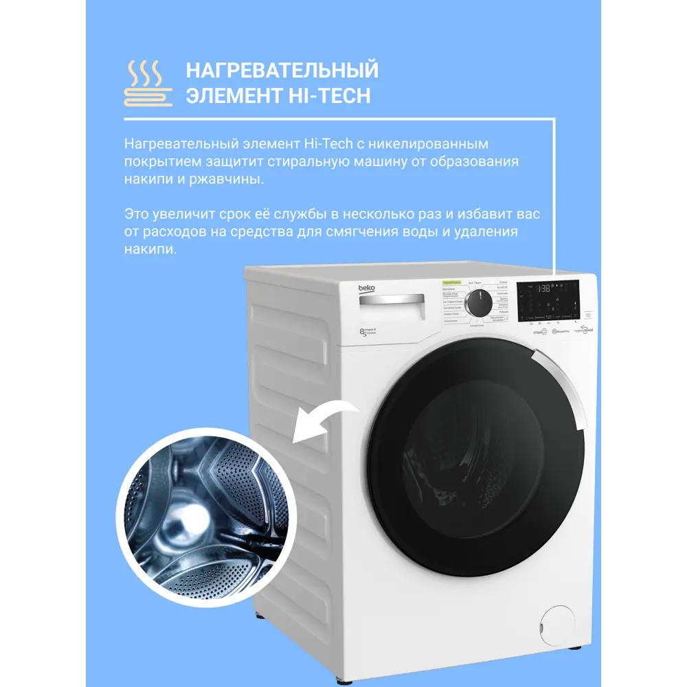 Фото 5 Стиральная машина Beko Wdw8564ht 60x84x58 см 8 кг цвет белый Фото 5 Стиральная машина Beko Wdw8564ht 60x84x58 см 8 кг цвет белый