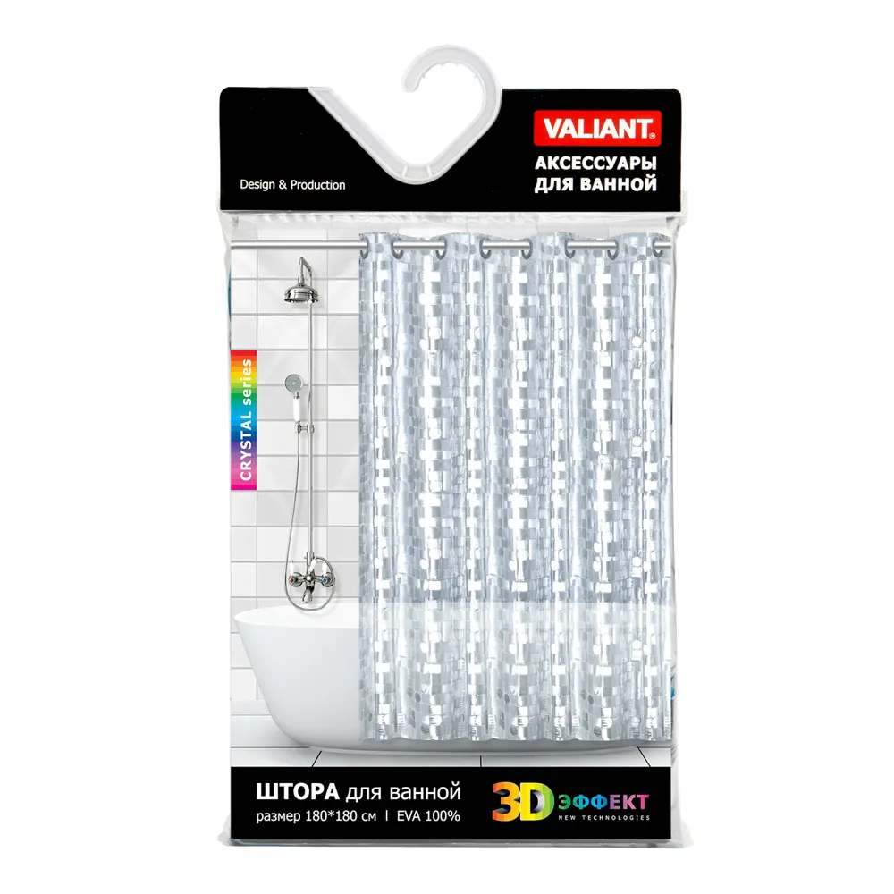 Фото 3 Шторка для ванной комнаты Valiant 3D-W 180x180см цвет бесцветный прозрачный Фото 3 Шторка для ванной комнаты Valiant 3D-W 180x180см цвет бесцветный прозрачный
