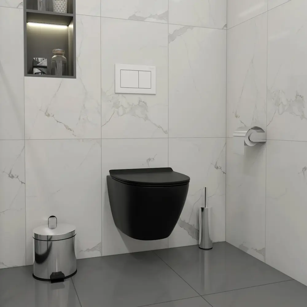 Фото 4 Инсталляция с унитазом комплект 5 в 1 Teymi F14995 унитаз подвесной безободковый торнадо черный Lina Pro Vortex Black кнопка белая Фото 4 Инсталляция с унитазом комплект 5 в 1 Teymi F14995 унитаз подвесной безободковый торнадо черный Lina Pro Vortex Black кнопка белая