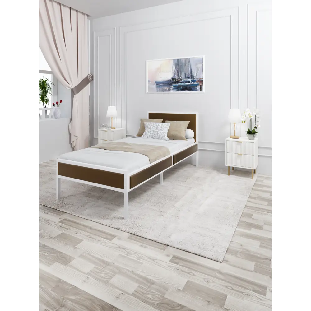 Фото 4 Кровать Solarius KOMP100loft-obiv-rs9-white-full Кровать Лофт Компакт сплошное 105 x 89 x 206 см дсп цвет коричневый/белый Фото 4 Кровать Solarius KOMP100loft-obiv-rs9-white-full Кровать Лофт Компакт сплошное 105 x 89 x 206 см дсп цвет коричневый/белый