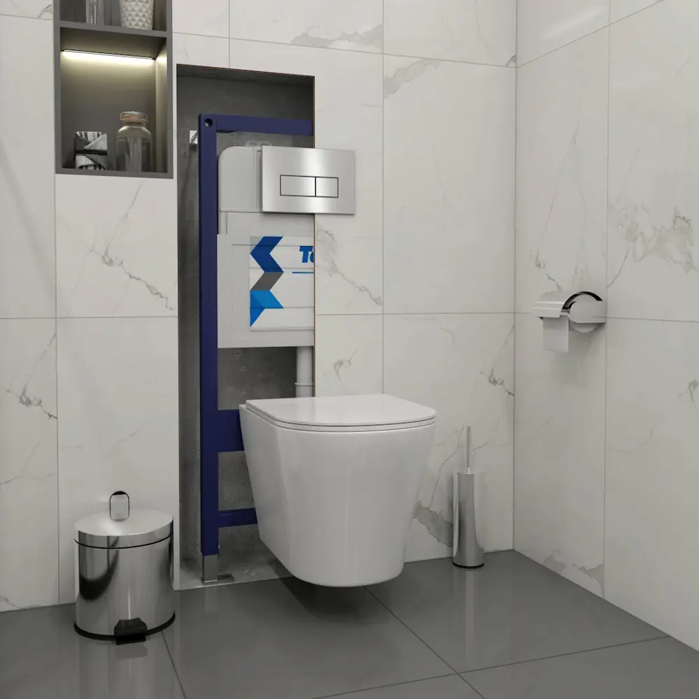 Фото 5 Комплект инсталляция с унитазом Teymi 5 в 1 F13315: унитаз подвесной безободковый Ellie кнопка нержавеющая сталь Фото 5 Комплект инсталляция с унитазом Teymi 5 в 1 F13315: унитаз подвесной безободковый Ellie кнопка нержавеющая сталь