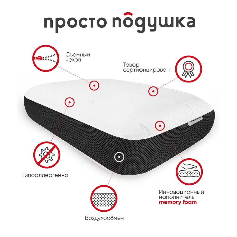 Фото 3 Подушка анатомическая Просто подушка с эффектом памяти 8 40x60 см Фото 3 Подушка анатомическая Просто подушка с эффектом памяти 8 40x60 см
