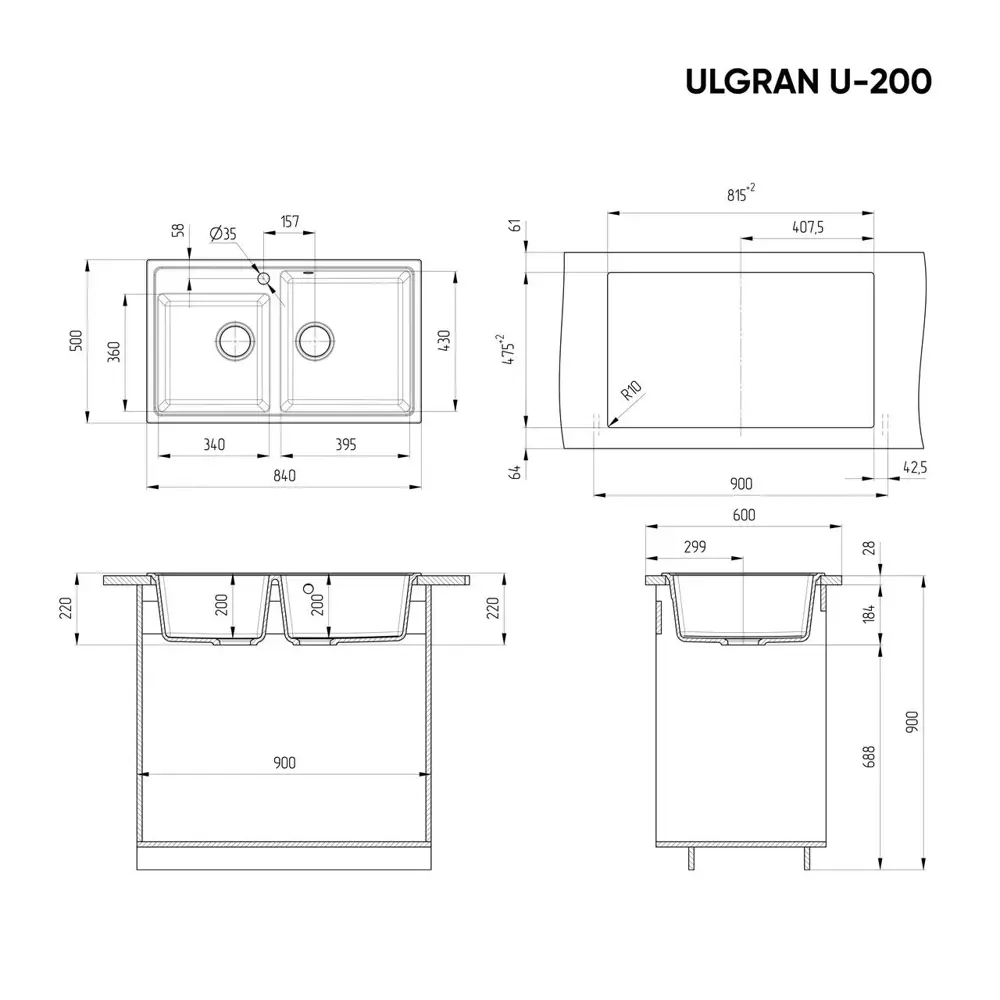 Фото 3 Мойка для кухни Ulgran U-200-342 цвет графитовый Фото 3 Мойка для кухни Ulgran U-200-342 цвет графитовый