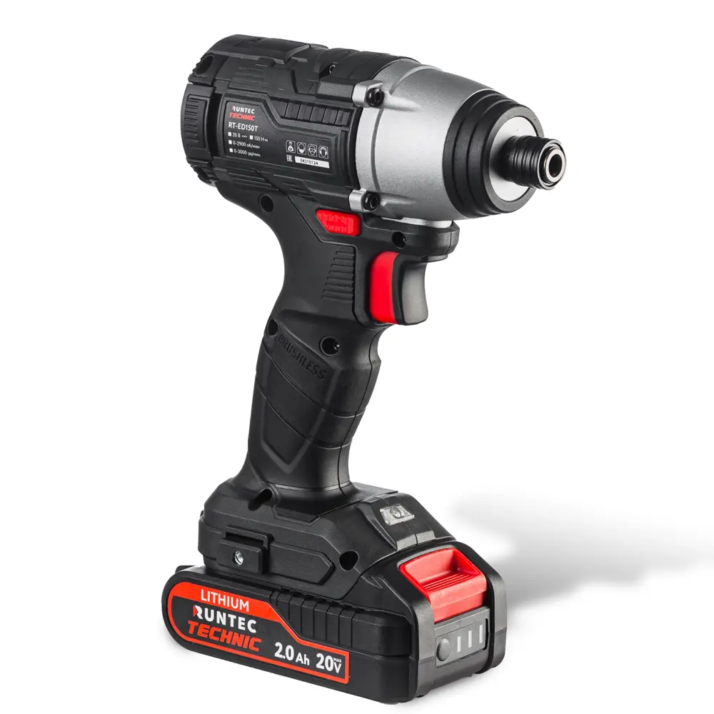 Фото 3 Винтоверт ударный аккумуляторный бесщеточный Runtec RT-ED150T, 20 В Li-Ion 2x2 Ач 150 Нм Фото 3 Винтоверт ударный аккумуляторный бесщеточный Runtec RT-ED150T, 20 В Li-Ion 2x2 Ач 150 Нм