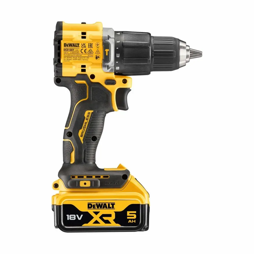 Фото 3 Дрель-шуруповерт аккумуляторная ударная бесщеточная Dewalt DCD100YP2T, 18 В Li-Ion 2x5 Ач