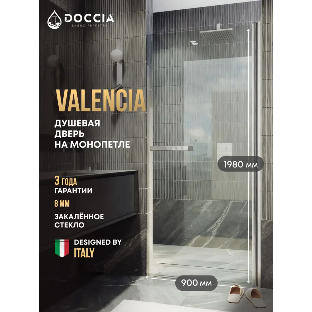 Фото Душевая дверь Doccia GLASS900pt/GL/8CHMT 90см эффект стекла прозрачный распашной Фото Душевая дверь Doccia GLASS900pt/GL/8CHMT 90см эффект стекла прозрачный распашной