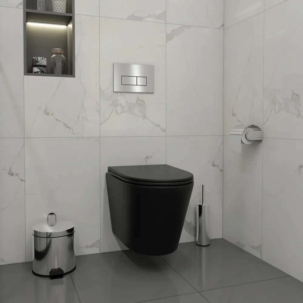 Фото 3 Инсталляция с унитазом комплект 5 в 1 Teymi F13525 унитаз подвесной безободковый черный Solli Black кнопка нержавеющая сталь Фото 3 Инсталляция с унитазом комплект 5 в 1 Teymi F13525 унитаз подвесной безободковый черный Solli Black кнопка нержавеющая сталь