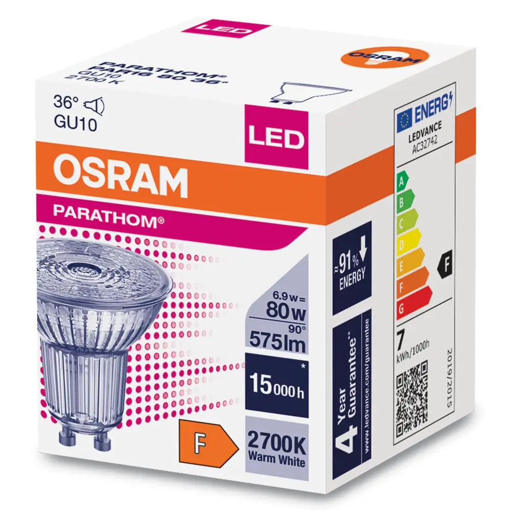 Фото 3 Лампа светодиодная Osram 4058075608894-1 GU10 220-240 В 6.9 Вт спот матовый 575 Лм теплый белый (желтый) свет Фото 3 Лампа светодиодная Osram 4058075608894-1 GU10 220-240 В 6.9 Вт спот матовый 575 Лм теплый белый (желтый) свет