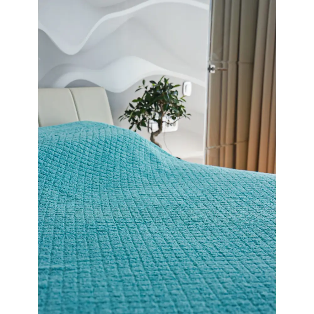 Фото 3 Покрывало Tm textile БК750-П1038_клетка 210x220 см махровая ткань цвет голубой Фото 3 Покрывало Tm textile БК750-П1038_клетка 210x220 см махровая ткань цвет голубой