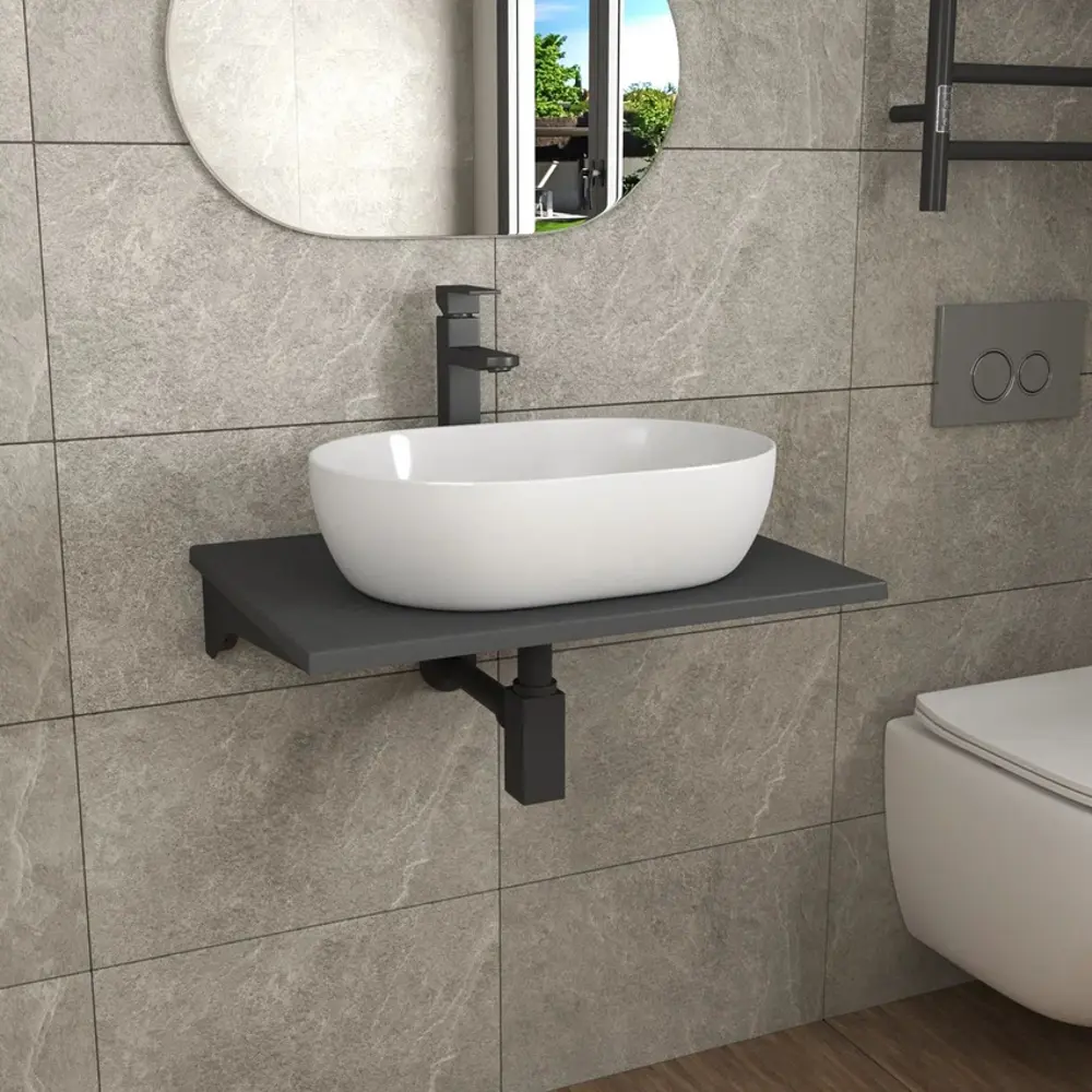 Фото 5 Столешница в ванную Bauedge STL1010 60x45см Твердая поверхность цвет серый/серебристый Фото 5 Столешница в ванную Bauedge STL1010 60x45см Твердая поверхность цвет серый/серебристый
