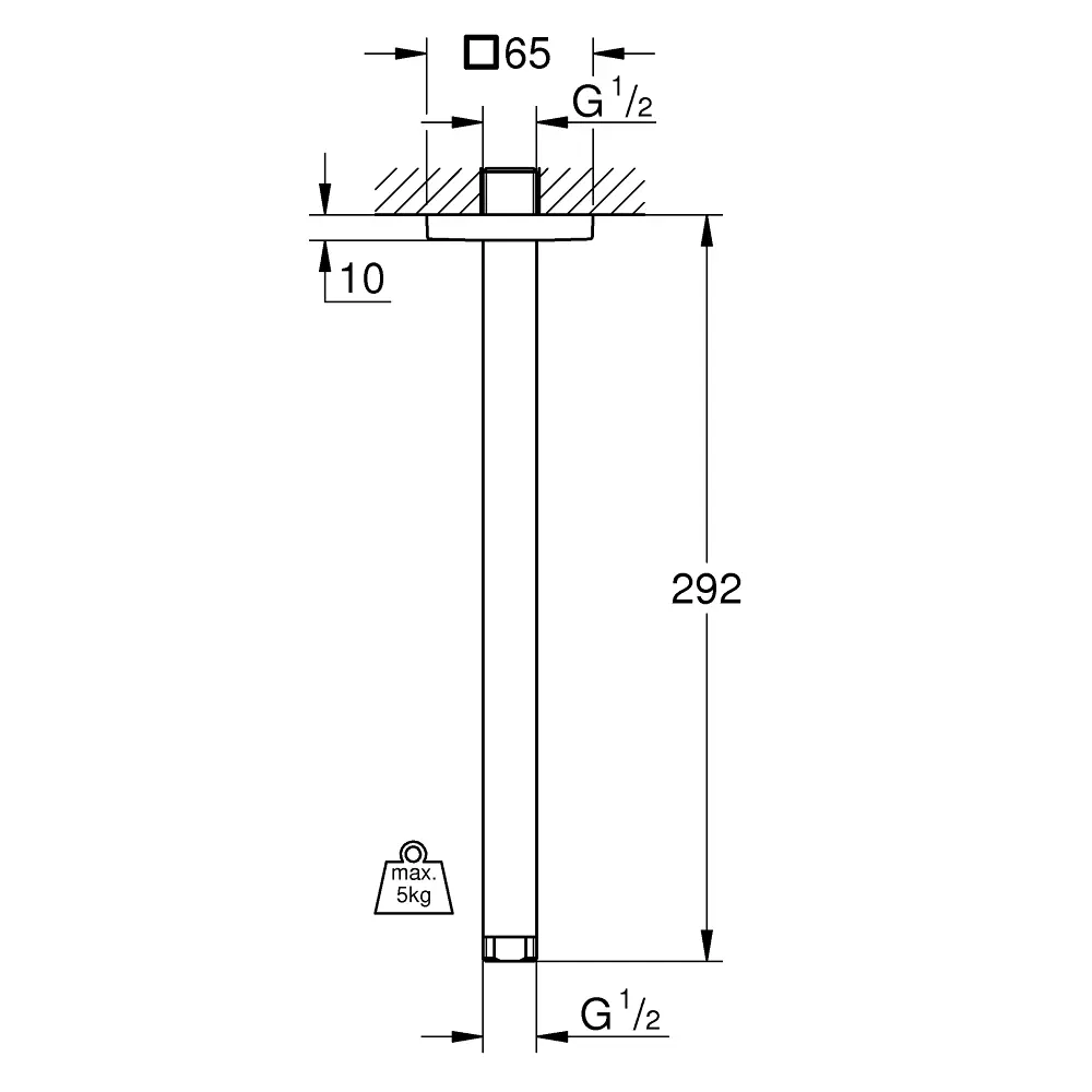Фото 2 Душевой кронштейн потолочный Grohe Rainshower 292 мм,хром, 27484000 Фото 2 Душевой кронштейн потолочный Grohe Rainshower 292 мм,хром, 27484000