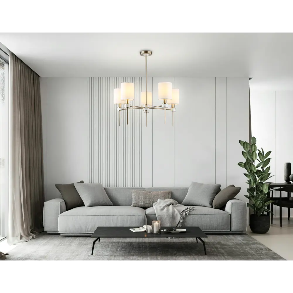 Фото 5 Люстра на штанге Ambrella light High light Lh72371 5 ламп 20 м² цвет белый, латунь