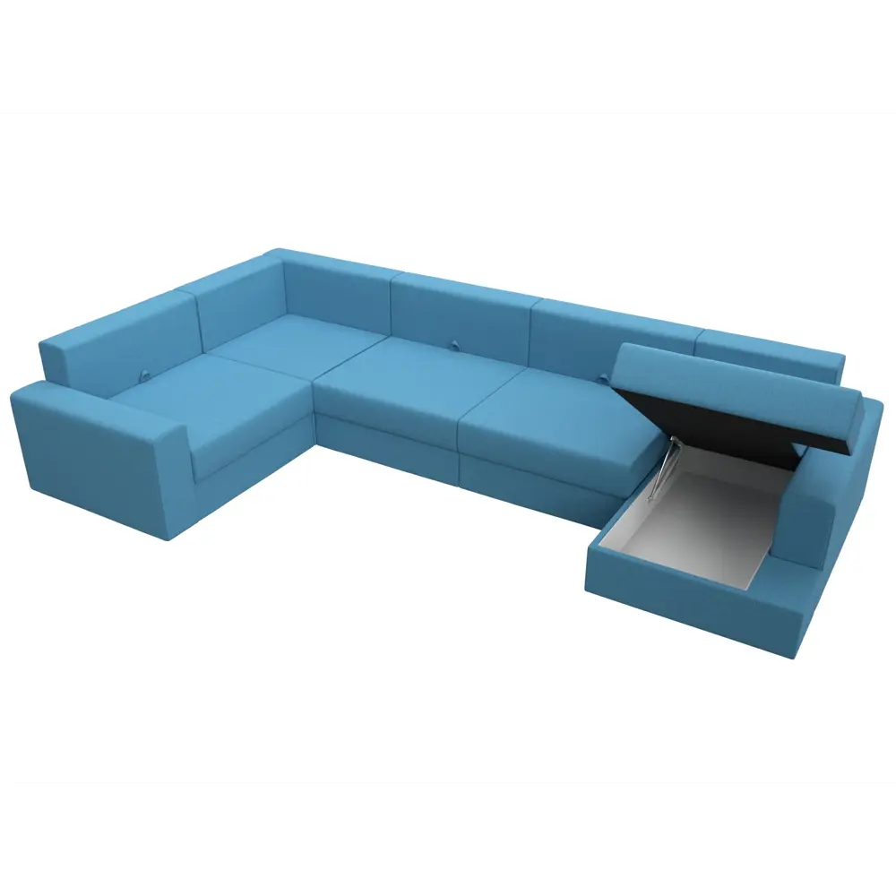 Фото 9 Диван П-образный Майами правый угол Лига диванов 123254 394x96x230 см рогожка цвет амур 10 голубой