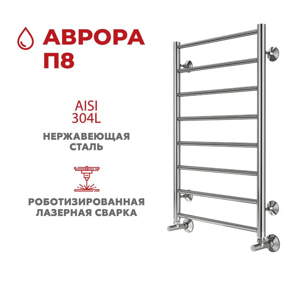 Фото 3 Полотенцесушитель водяной лестница Terminus Аврора П8 50x80 см 1/2" нержавеющая сталь цвет серебро Фото 3 Полотенцесушитель водяной лестница Terminus Аврора П8 50x80 см 1/2" нержавеющая сталь цвет серебро