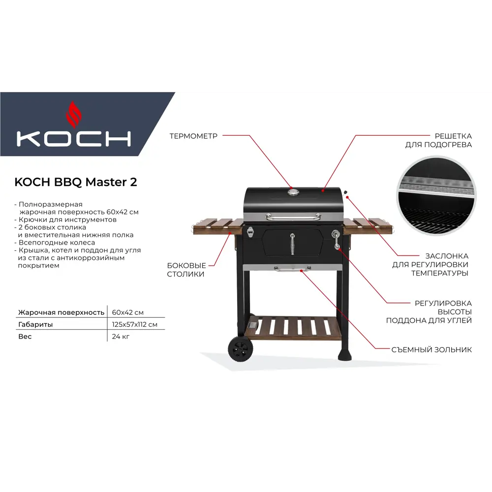 Фото 2 Угольный гриль Koch BBQ Master2 сталь 125x57 см Фото 2 Угольный гриль Koch BBQ Master2 сталь 125x57 см