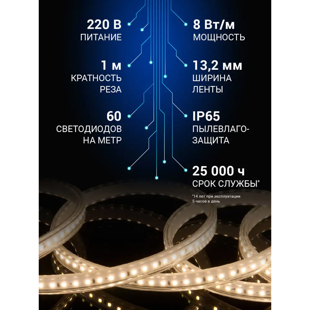 Фото 3 Светодиодная лента Elektrostandard a053637 60 диод/8 Вт/м 230 В 13.2 мм IP65 50 м нейтральный белый свет Фото 3 Светодиодная лента Elektrostandard a053637 60 диод/8 Вт/м 230 В 13.2 мм IP65 50 м нейтральный белый свет