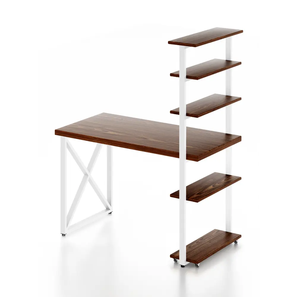 Фото 2 Стол Solarius loft с 5 полками столешница 40 мм 80x145x110 см крестообразные ножки сосна цвет темный дуб Фото 2 Стол Solarius loft с 5 полками столешница 40 мм 80x145x110 см крестообразные ножки сосна цвет темный дуб