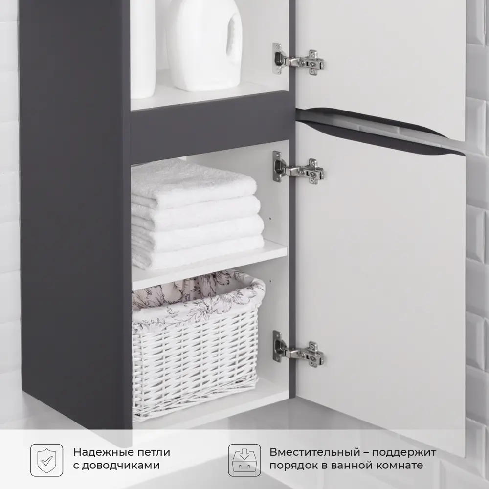 Фото 6 Пенал подвесной Итана Roberto 40x35x155см графит правый Фото 6 Пенал подвесной Итана Roberto 40x35x155см графит правый