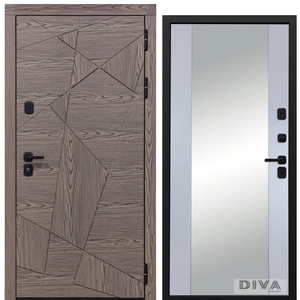 Фото Входная дверь Diva 97/2 205x86см левый цвет Д15 силк маус/дуб коньяк с зеркалом Фото Входная дверь Diva 97/2 205x86см левый цвет Д15 силк маус/дуб коньяк с зеркалом