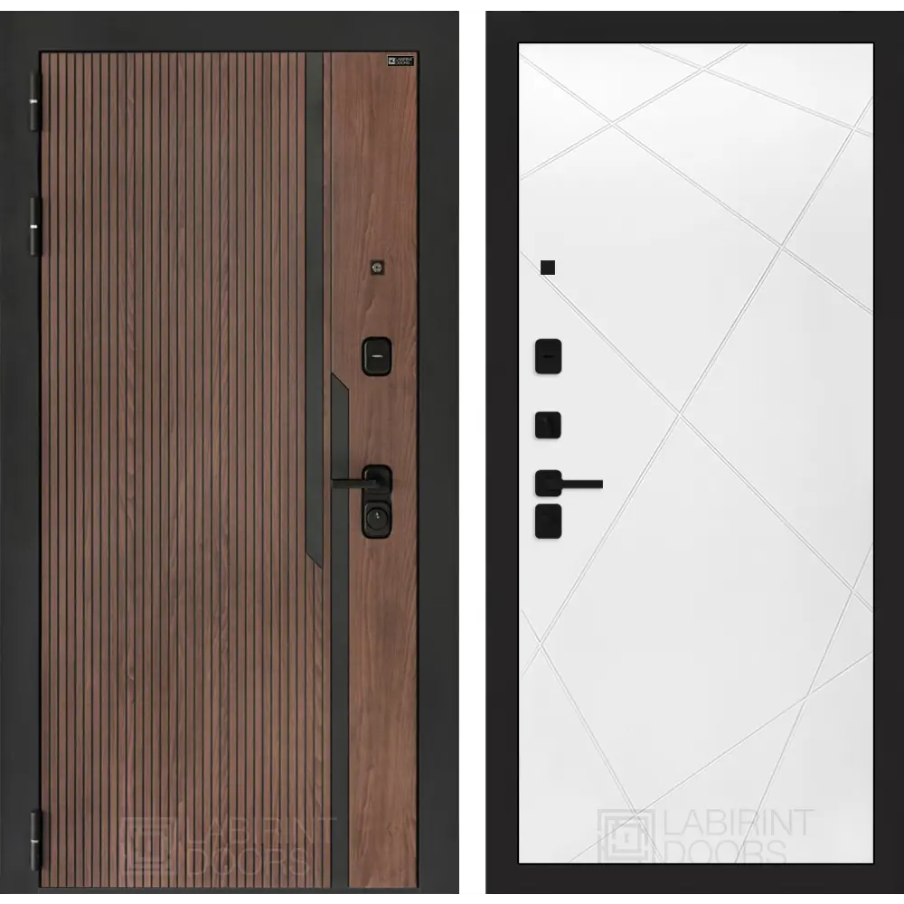 Фото Входная дверь Лабиринт Кармина левый 205x96см цвет орех американский с патиной/белый софт с панелью П24 Фото Входная дверь Лабиринт Кармина левый 205x96см цвет орех американский с патиной/белый софт с панелью П24