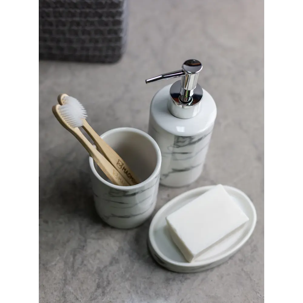Фото 2 Комплект настольный Bath Plus Marmo SET3: дозатор для жидкого мыла, мыльница, стакан для зубных щеток