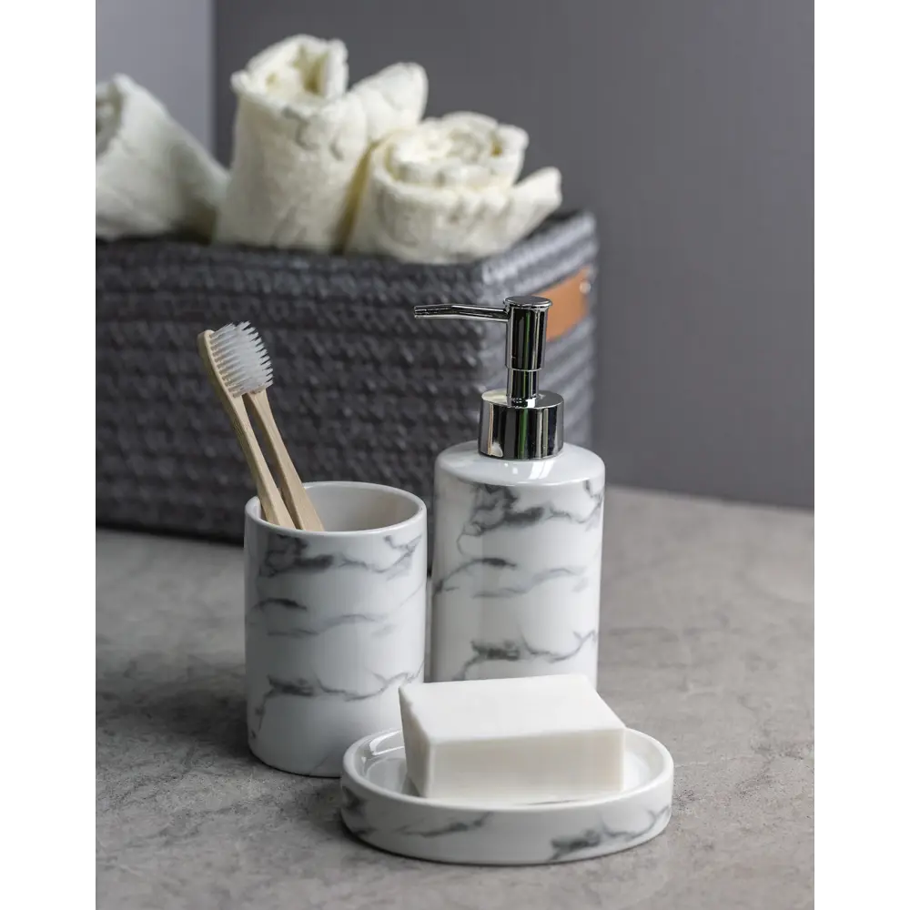 Фото 3 Комплект настольный Bath Plus Marmo SET3: дозатор для жидкого мыла, мыльница, стакан для зубных щеток