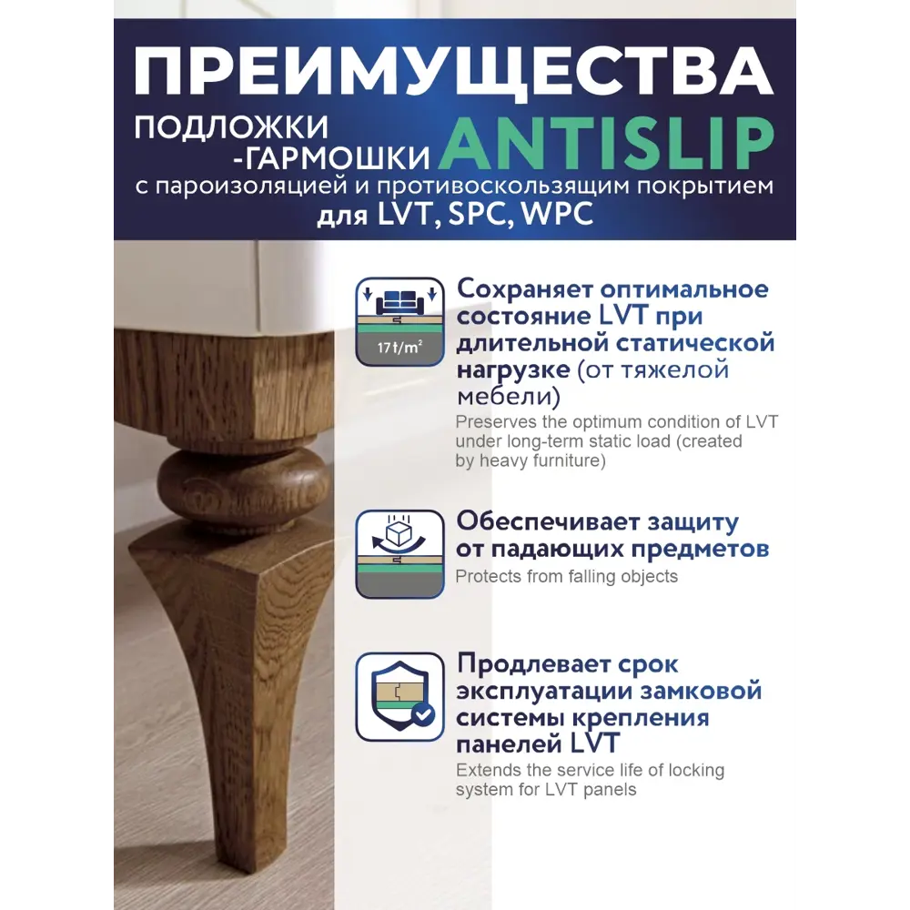 Фото 3 Подложка-гармошка Солид покрытие AntiSlip 10 м² под SPC, LVT, WPC Фото 3 Подложка-гармошка Солид покрытие AntiSlip 10 м² под SPC, LVT, WPC