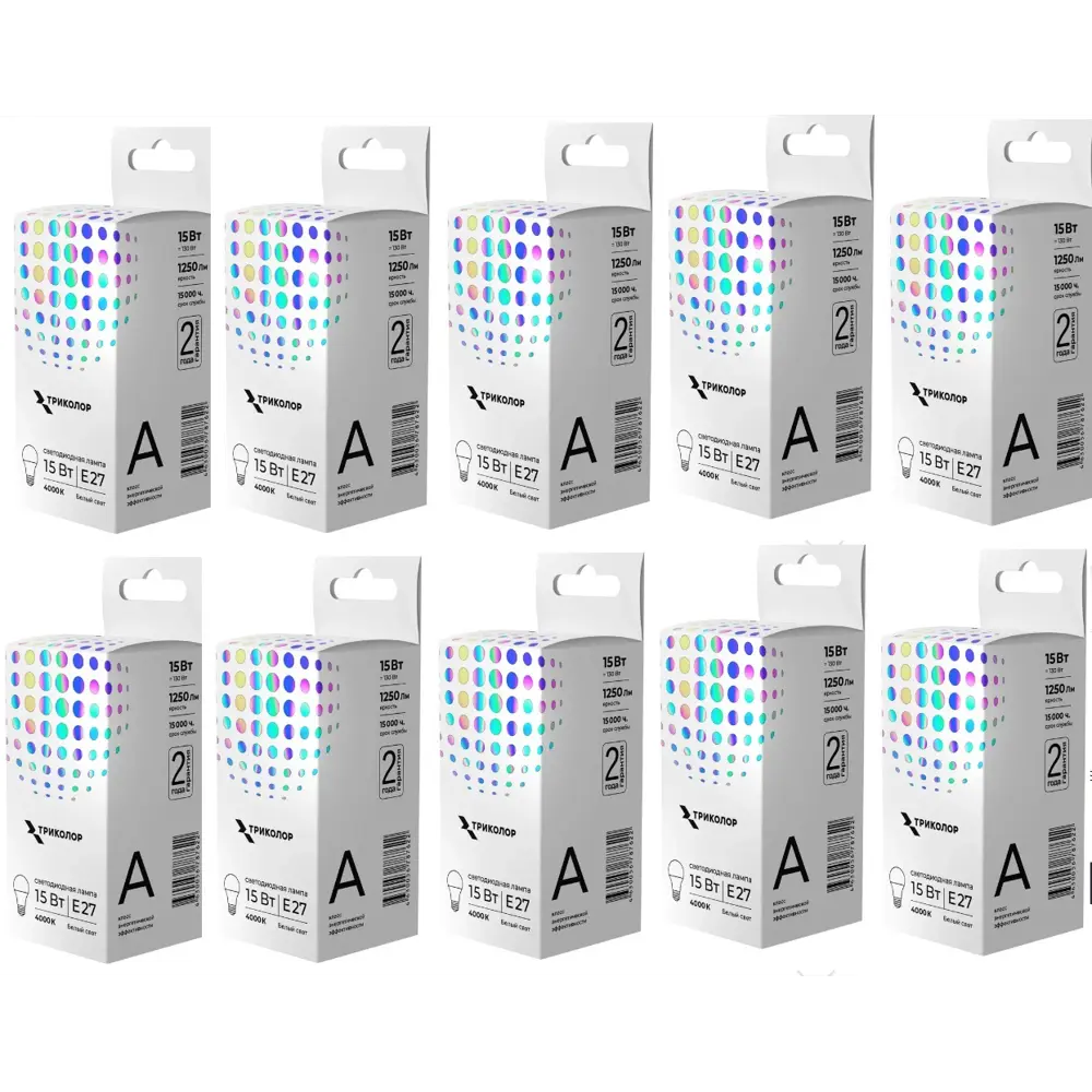 Фото Набор ламп светодиодных cob Триколор Led-tr-а6015w4ke27 E27 180-250 В 15 Вт груша белая 1250 Лм 5 шт Фото Набор ламп светодиодных cob Триколор Led-tr-а6015w4ke27 E27 180-250 В 15 Вт груша белая 1250 Лм 5 шт