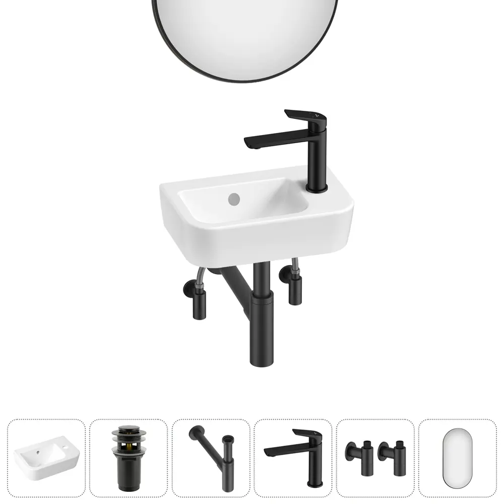 Фото Раковина Lavinia Boho One 20217380R 37см 6 в 1: донный клапан, сифон, смеситель, вентили, зеркало Фото Раковина Lavinia Boho One 20217380R 37см 6 в 1: донный клапан, сифон, смеситель, вентили, зеркало