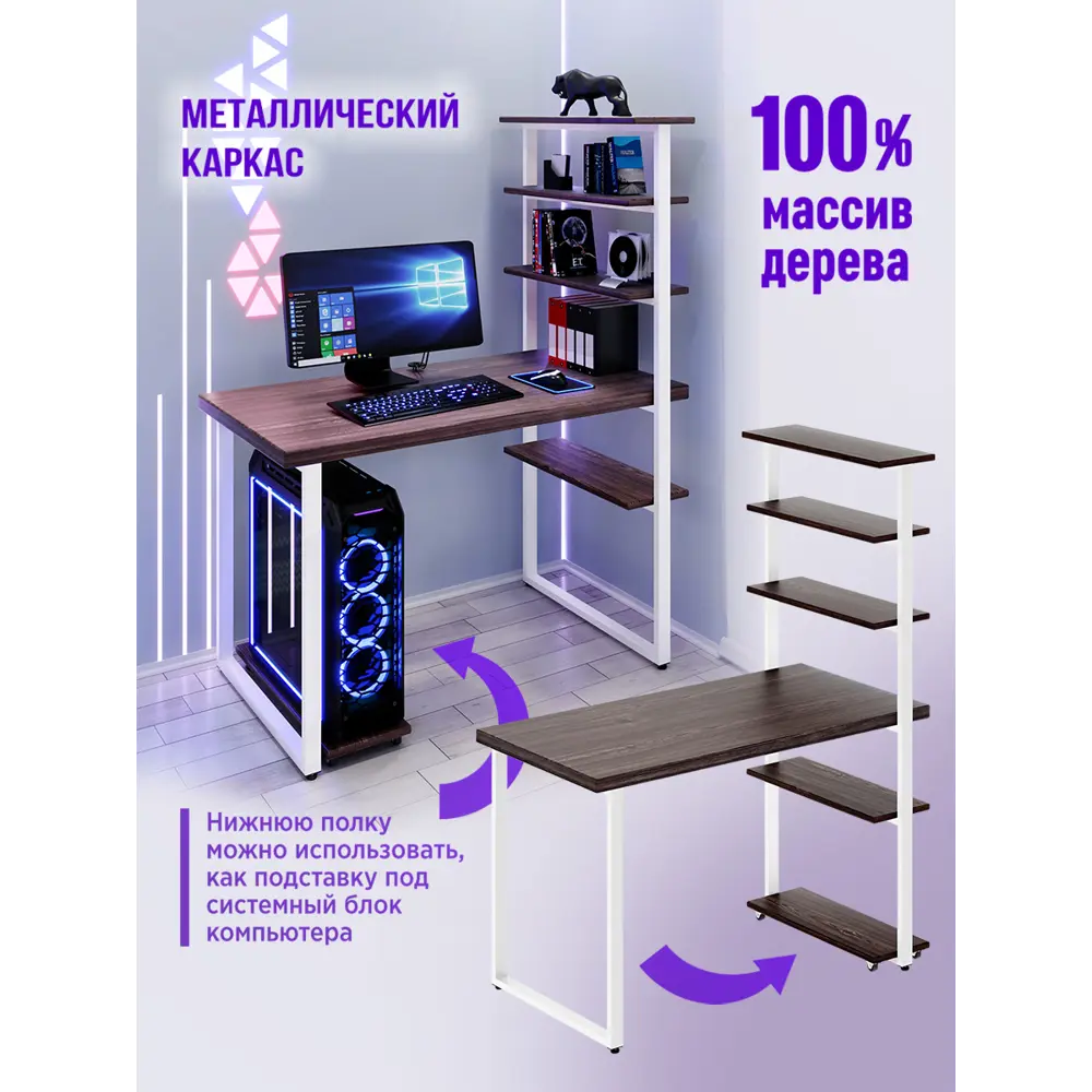 Фото 4 Стол Solarius loft 5 полок столешница 40 мм 60x145x120 см белые металлические ножки сосна цвет венге Фото 4 Стол Solarius loft 5 полок столешница 40 мм 60x145x120 см белые металлические ножки сосна цвет венге