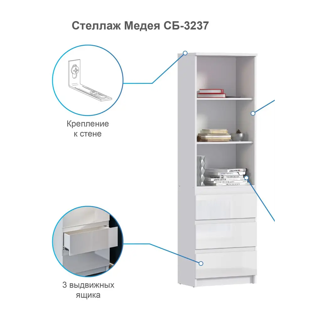 Фото 4 Стеллаж деревянный Столплит 60x200x35 см нагрузка до 5 кг лдсп цвет белый Фото 4 Стеллаж деревянный Столплит 60x200x35 см нагрузка до 5 кг лдсп цвет белый