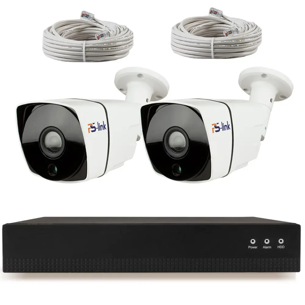 Фото 2 Комплект для видеонаблюдения IP PS-link 2Мп 2 камеры для улицы с POE питанием цвет белый Фото 2 Комплект для видеонаблюдения IP PS-link 2Мп 2 камеры для улицы с POE питанием цвет белый