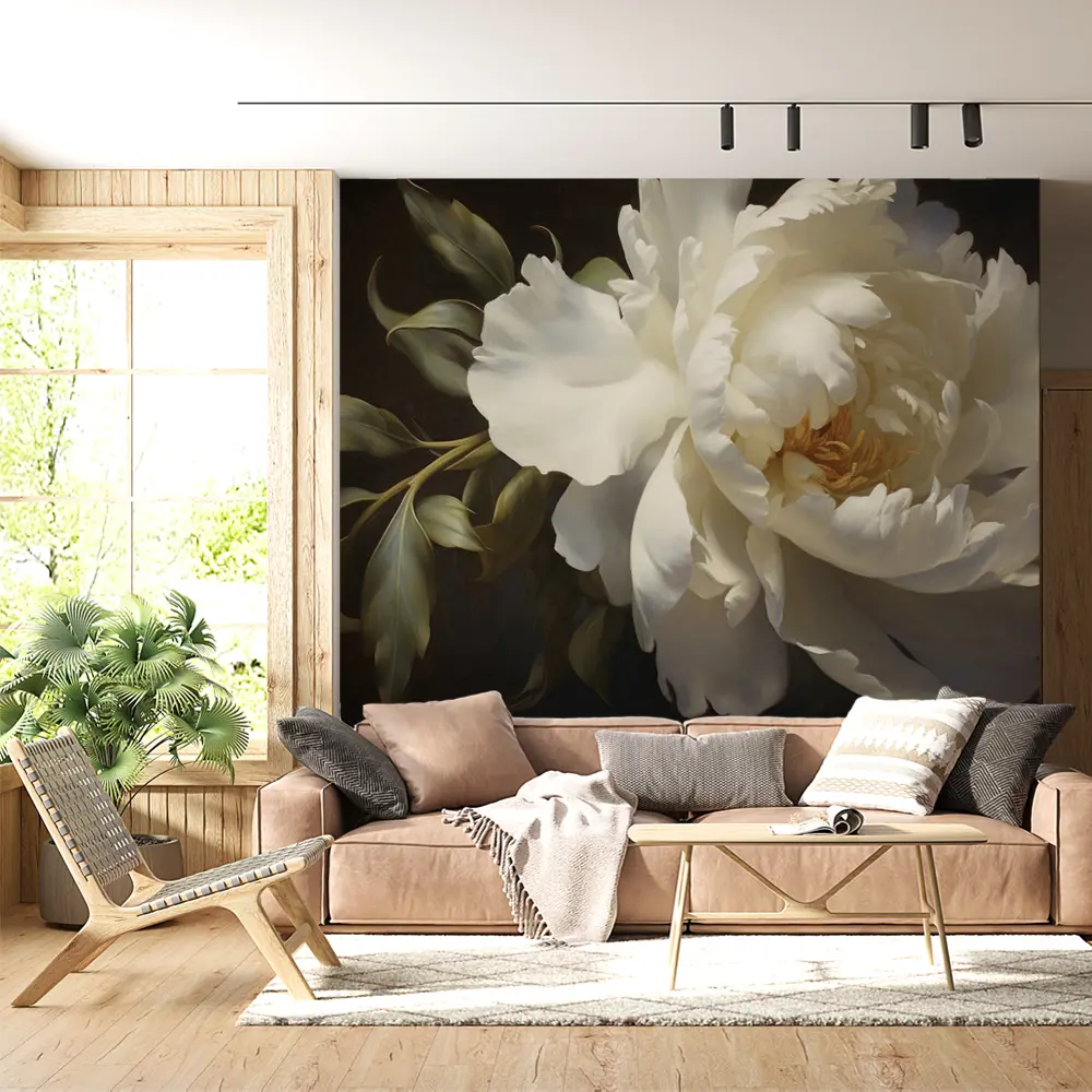 Фото Фотообои флизелиновые Urban Style Белый пион UST5849, 200x180 см Фото Фотообои флизелиновые Urban Style Белый пион UST5849, 200x180 см