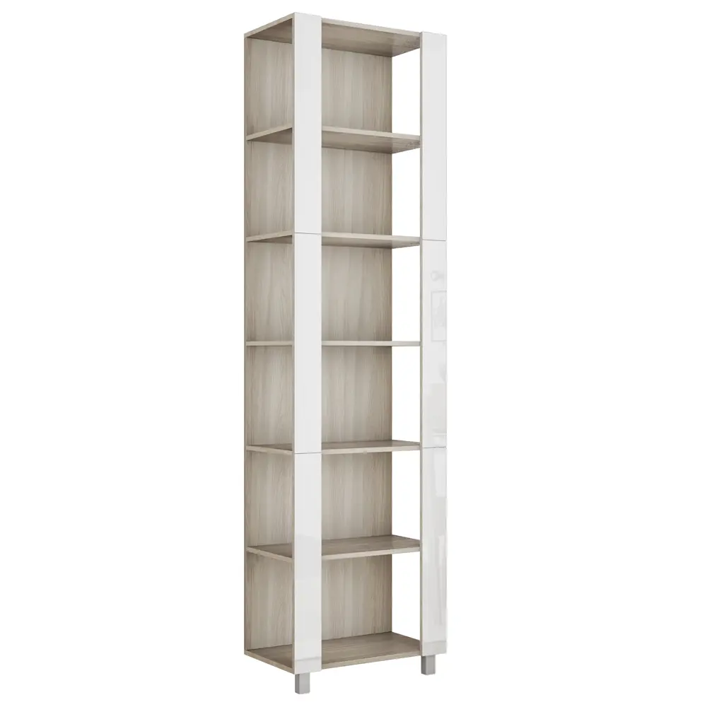 Фото 2 Стеллаж деревянный Мебельная компания Е1 UGLTERSb60 220 SHS 35x220x60 см нагрузка до 25 кг лдсп/белое стекло цвет ясень шимо светлый