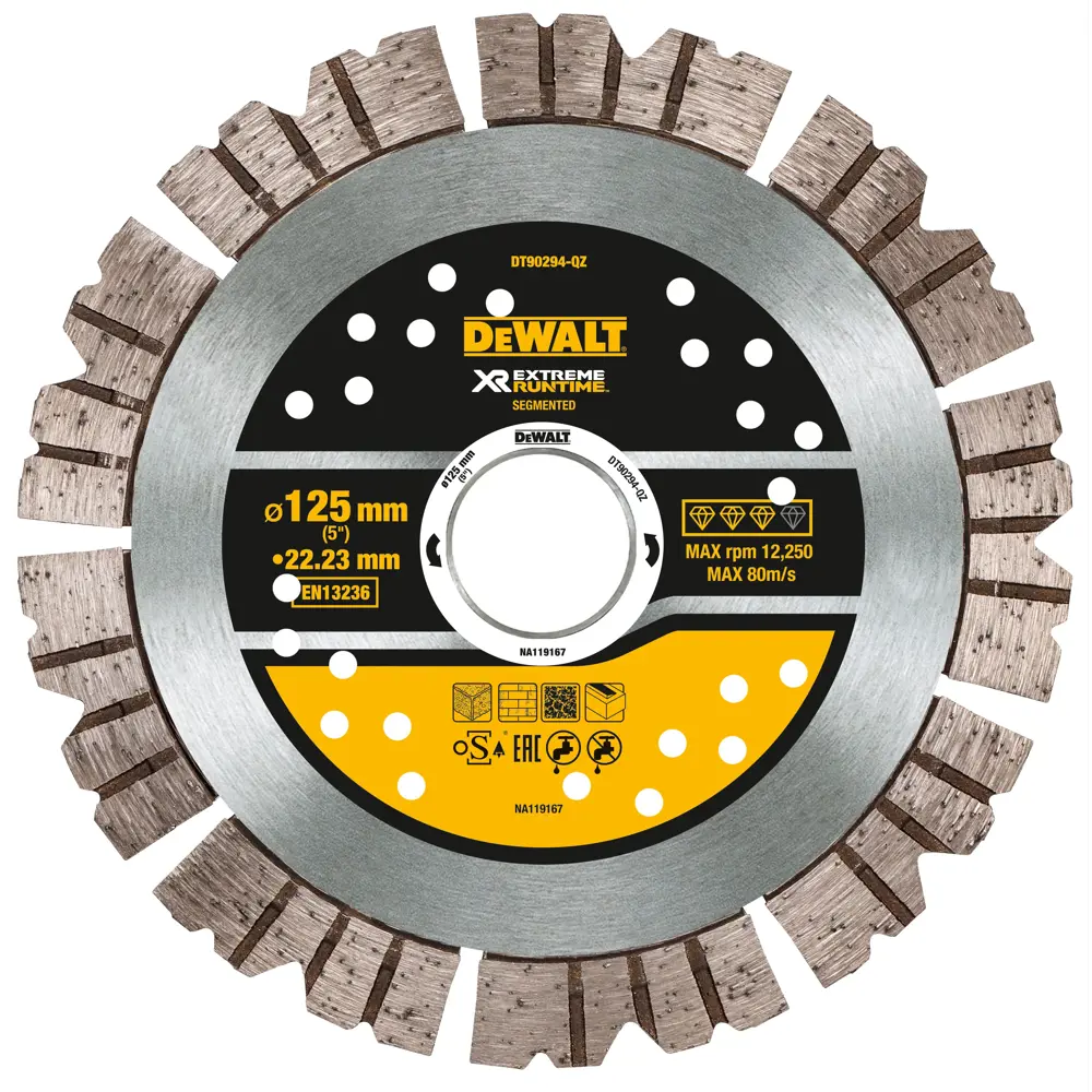 Фото 2 Диск алмазный по бетону Dewalt DT90294-QZ сегментная кромка 125x22x2.6 мм Фото 2 Диск алмазный по бетону Dewalt DT90294-QZ сегментная кромка 125x22x2.6 мм