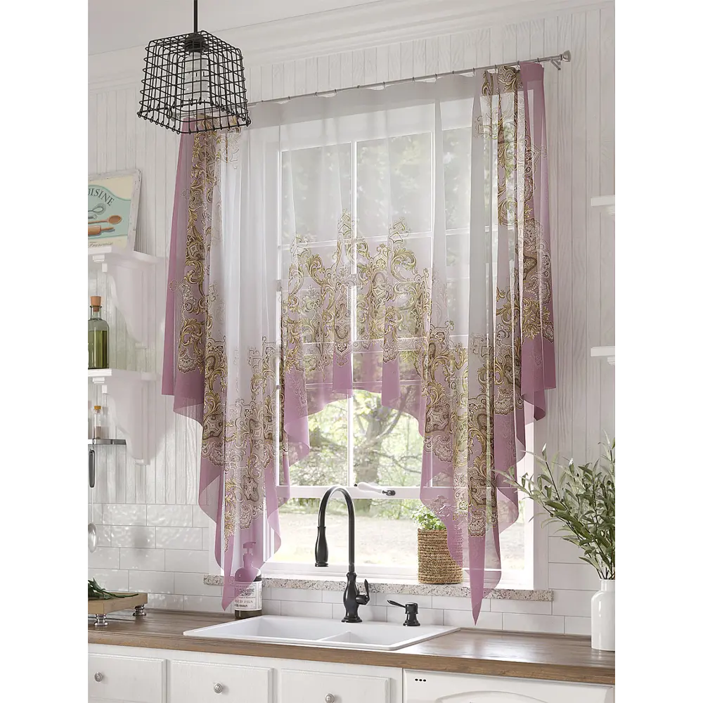 Фото Тюль Helga Базовая коллекция HH534258 на шторной ленте 145x200 см цвет белый, бежевый, желтый, розовый