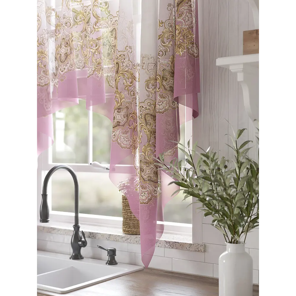 Фото 2 Тюль Helga Базовая коллекция HH534258 на шторной ленте 145x200 см цвет белый, бежевый, желтый, розовый