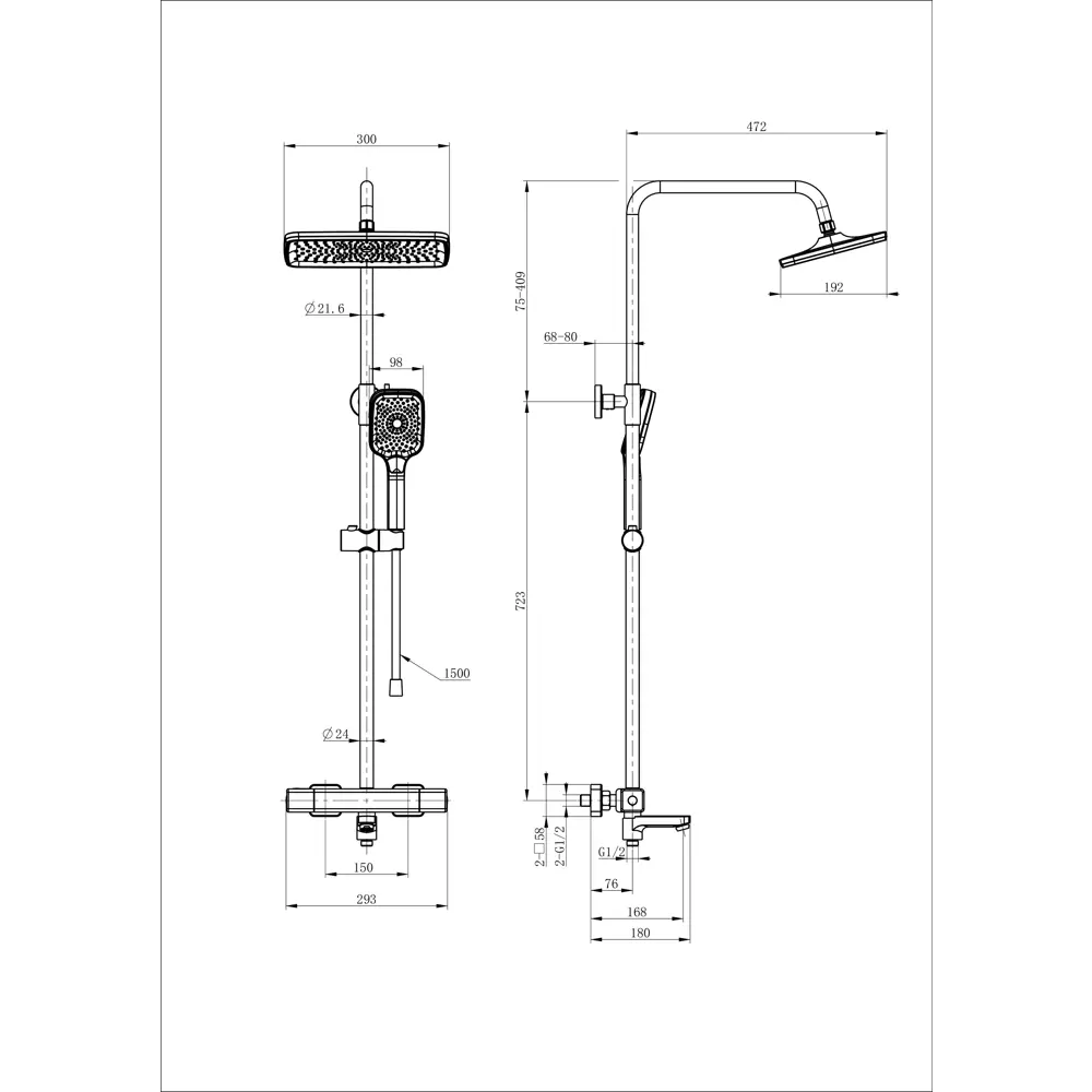 Фото 2 Душевая система Wonzon & woghand WW-B3016-T1-MB 1 режимная цвет черный матовый